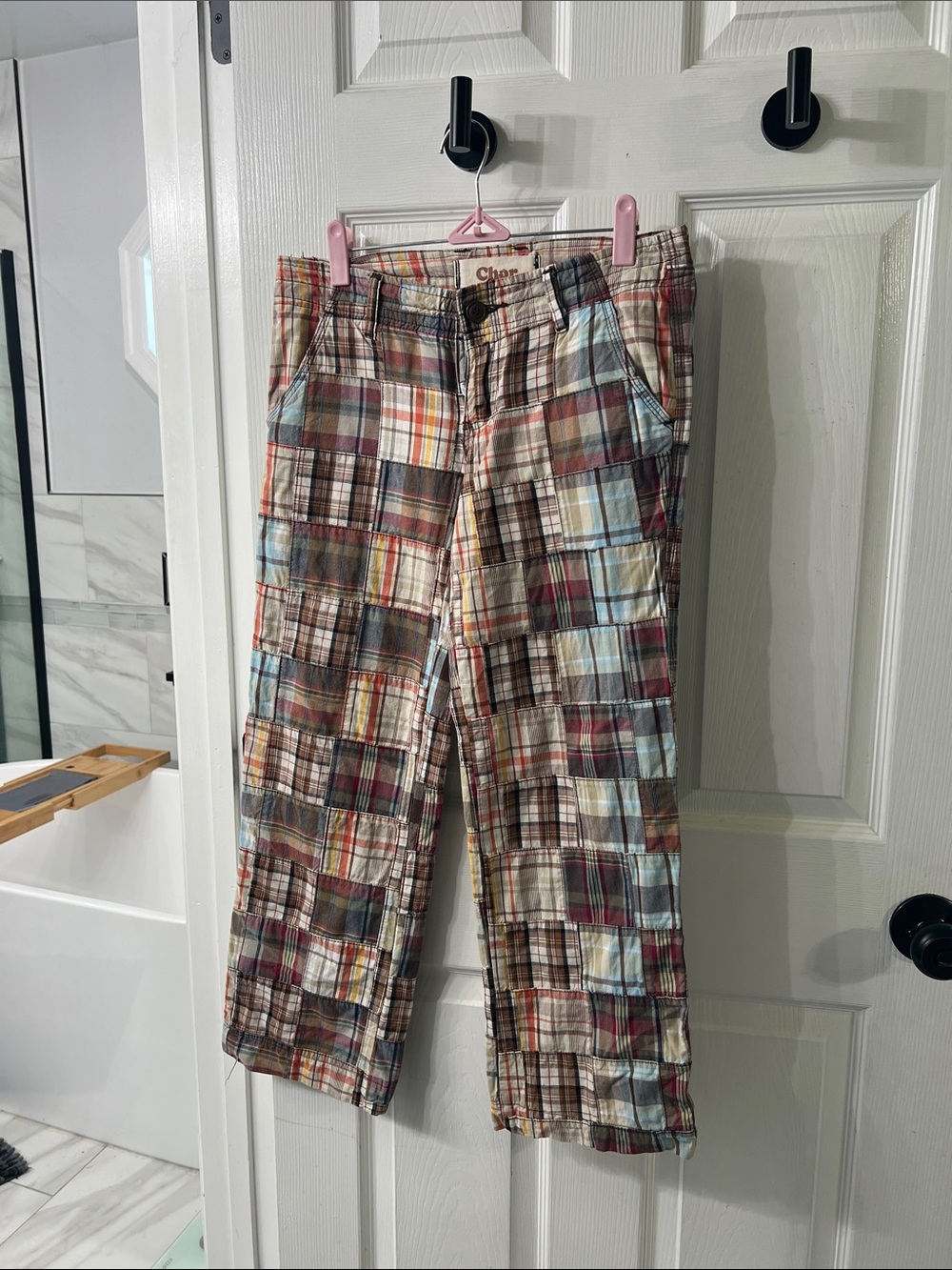 Vintage Y2K Chor Madras Plaid Patchwork Pants Juniors 5 Skater
